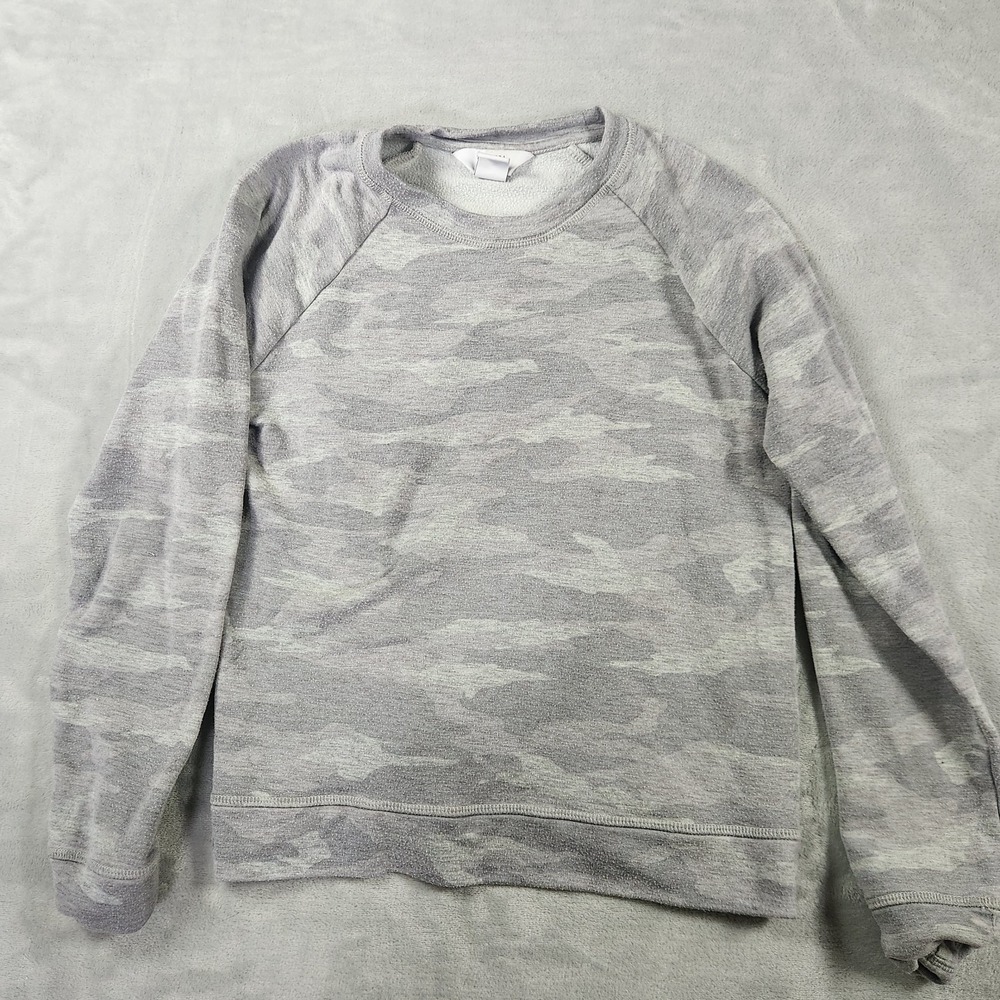 Athleta Girl Cozy Cross Your Fingers Sweatshirt M/8-10  Medium 8  10‎ Gray Camo